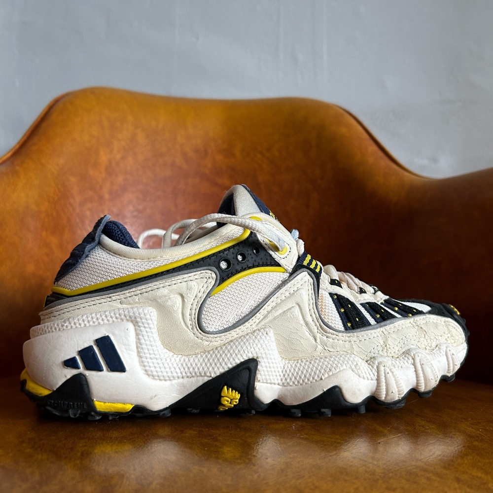 Adidas ‘98 Vintage White and Blue Sneakers with Yellow Accents